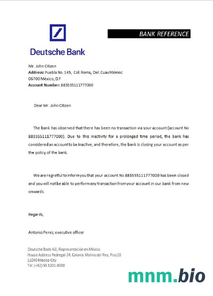 Przykład zamknięcia Banku w Meksyku Deutsche bank w formatach Word i PDF